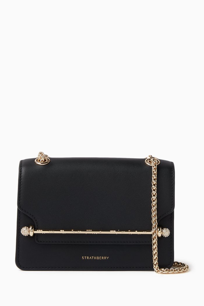 

Mini East/West Crystal Shoulder Bag in Calfskin, Black