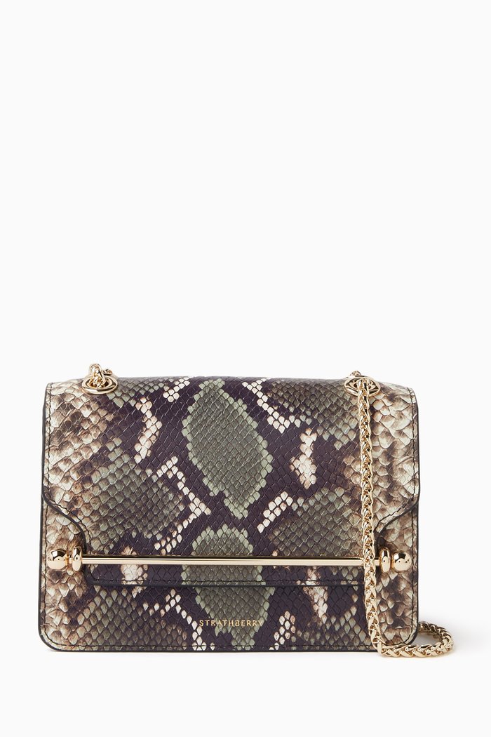 

Mini East/West Shoulder Bag in Snake-embossed Leather, Green