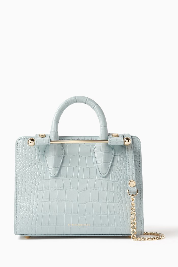 

Nano Tote Bag in Snake-embossed Leather, Blue