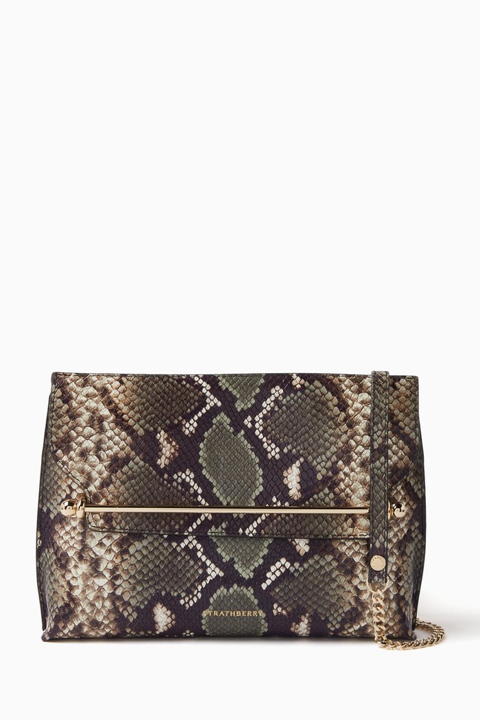 

Stylist Crossbody Bag in Snake-embossed Leather, Green