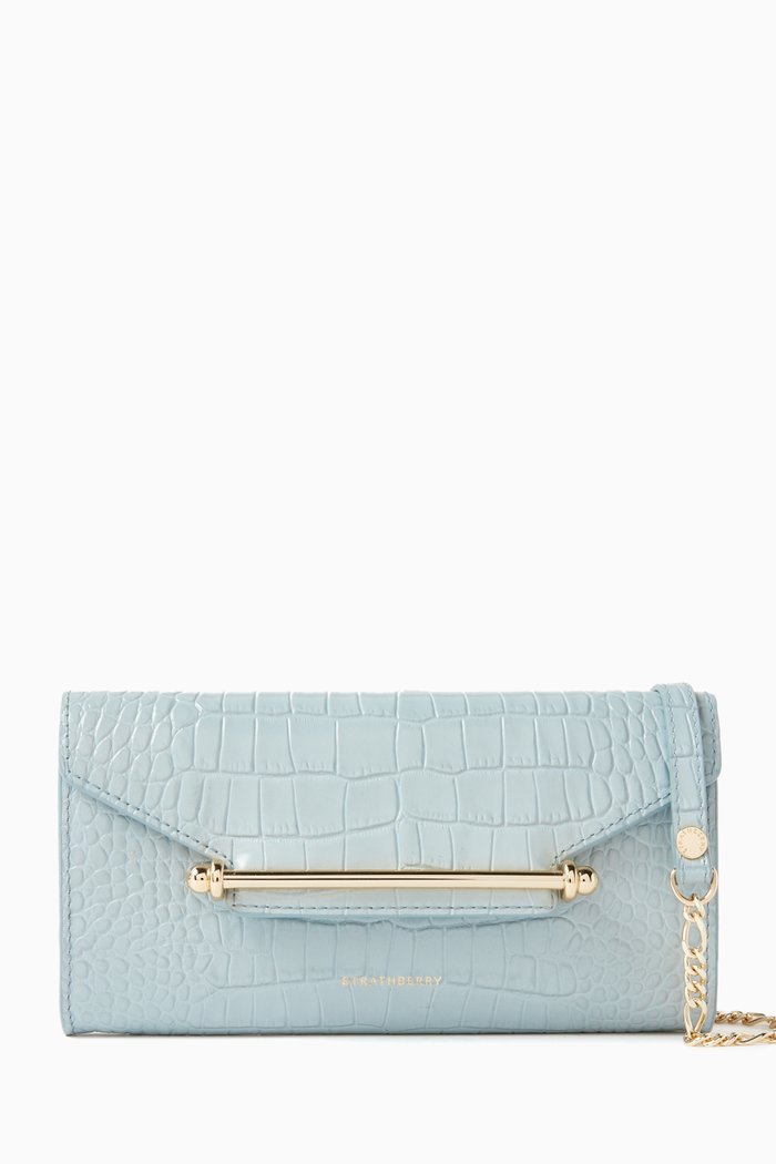 

Multrees Chain Wallet in Croc-embossed Leather, Blue