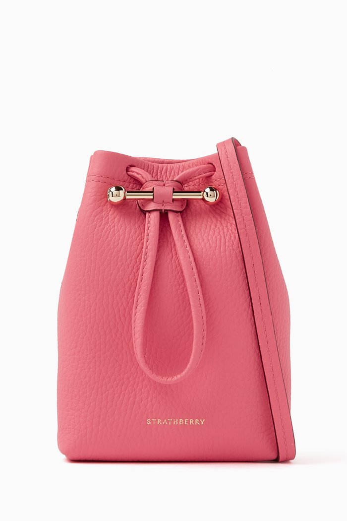 

Osette Crossbody Pouch Bag in Grained Leather, Pink