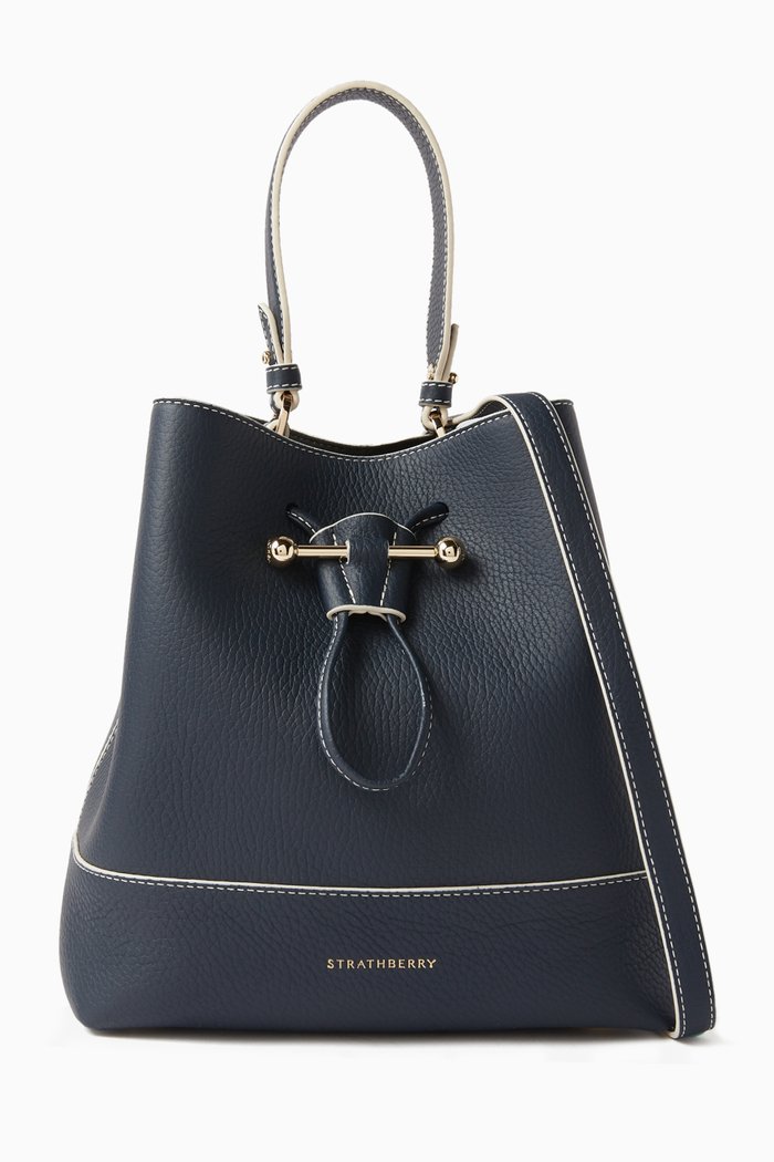 

Midi Lana Osette Bucket Bag in Leather, Blue