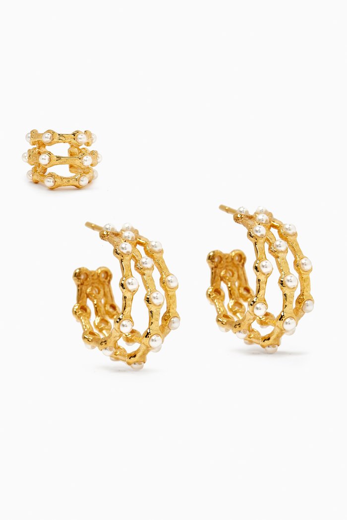 

Feminine Waves Earring Set in 18kt Gold-plated Brass, White