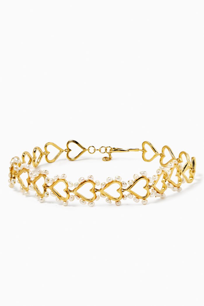 Multi Heart Choker Necklace in 18kt Gold-plated Brass, White