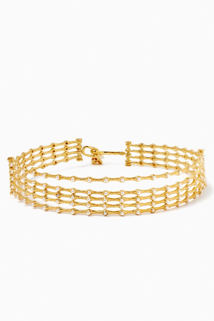 

Statement Feminine Waves Choker in 18kt Gold-plated Brass, White