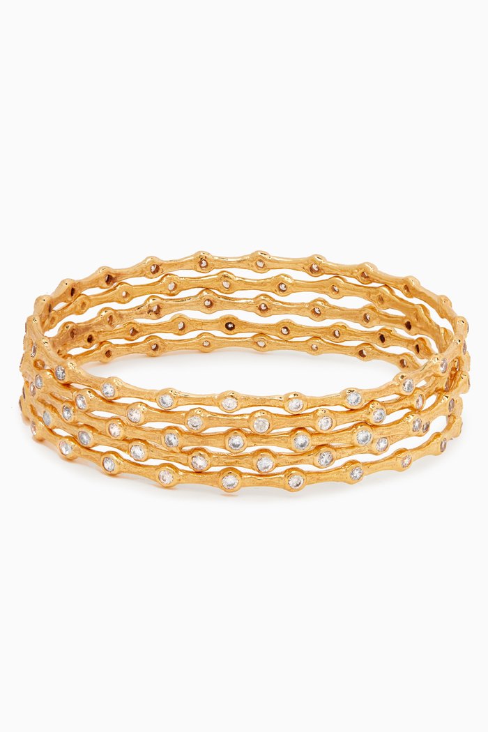 

Wave Bangles in 18kt Gold-plated Brass, Set of 5, White