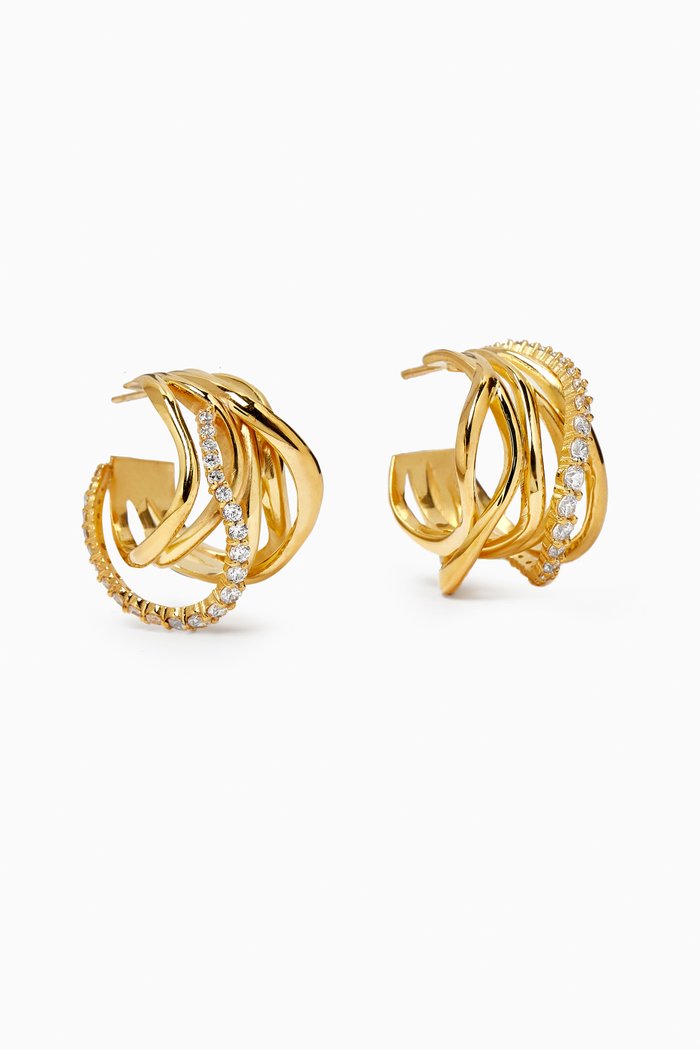 Multi Wave Hoop Earrings in 18kt Gold-plated Brass