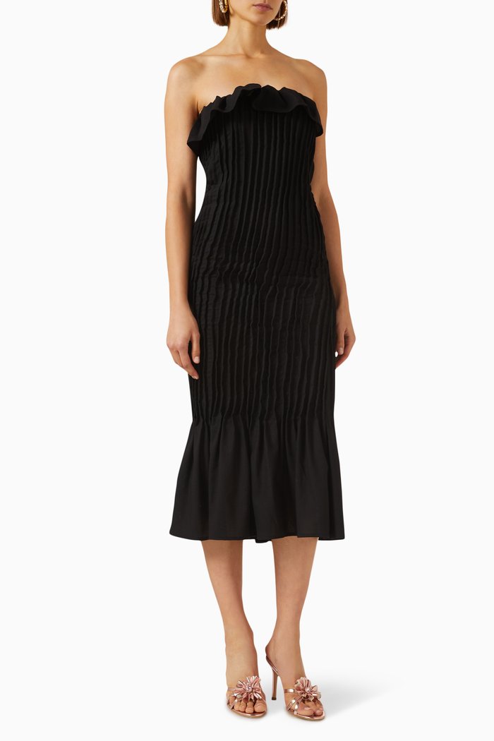 

Vague Midi Dress in Linen, Black