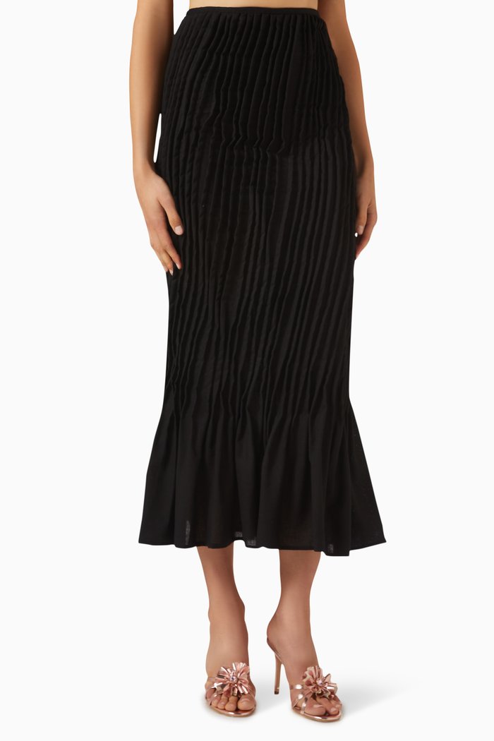 Vague Midi Skirt in Cotton-linen, Black