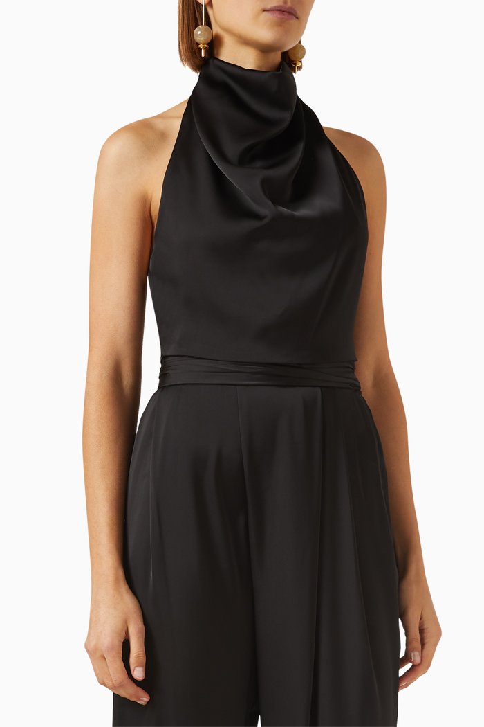 

Sunset Halterneck Top in Satin, Black