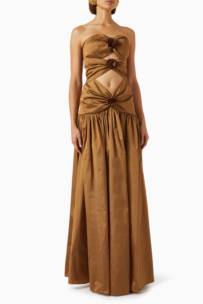 Belle Du Nuit Dress in Silk-taffeta, Brown