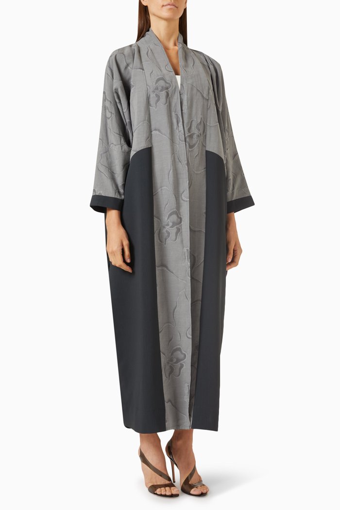 

Textured Abaya in Linen & Crepe, Multicolour