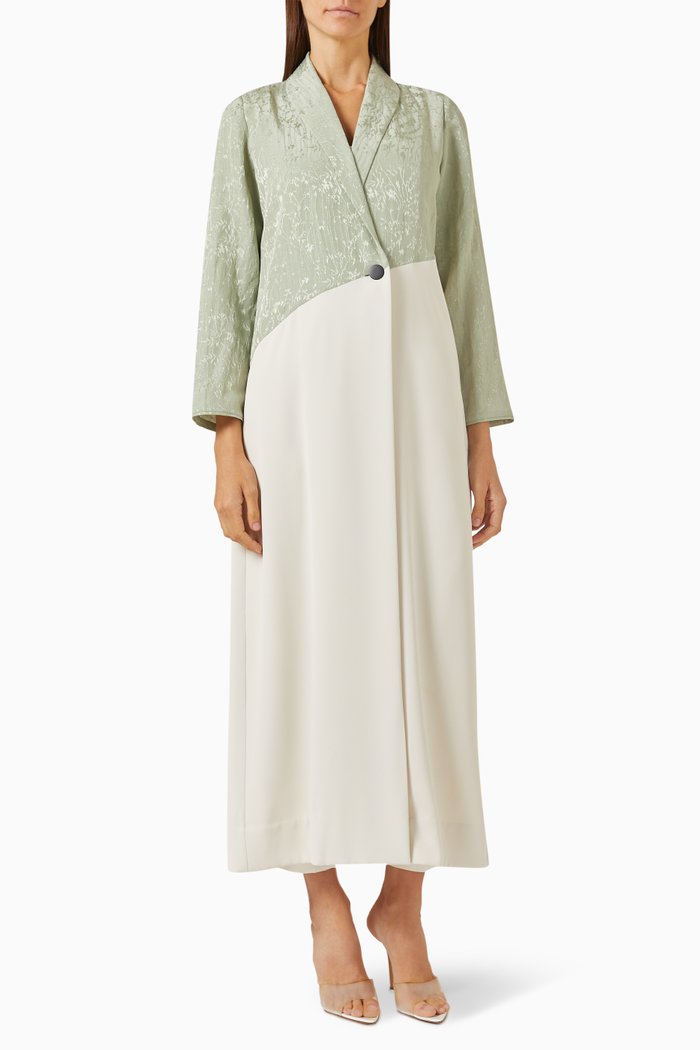 

Two-tone Abaya in Linen & Crepe, Multicolour