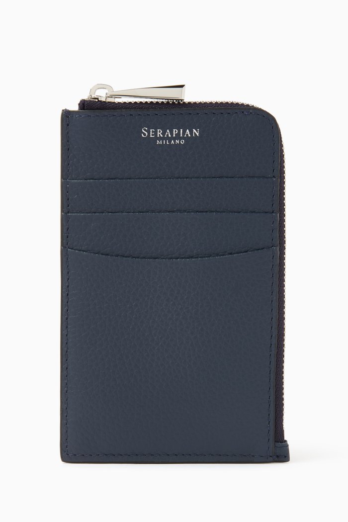 Zip Card Case in Rugiada Leather, Blue