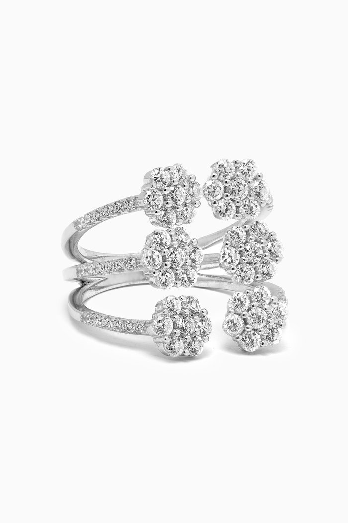 

Flower Shaped Stones Open Ring in Sterling Silver