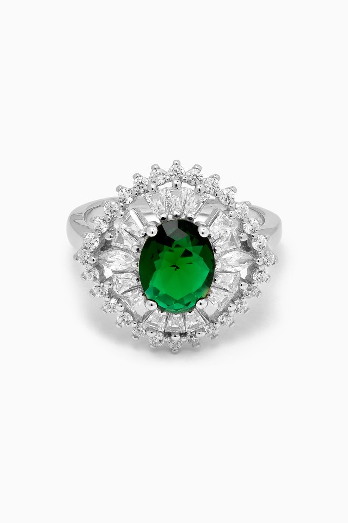 

Emerald Stone Ring in Sterling Silver, Green
