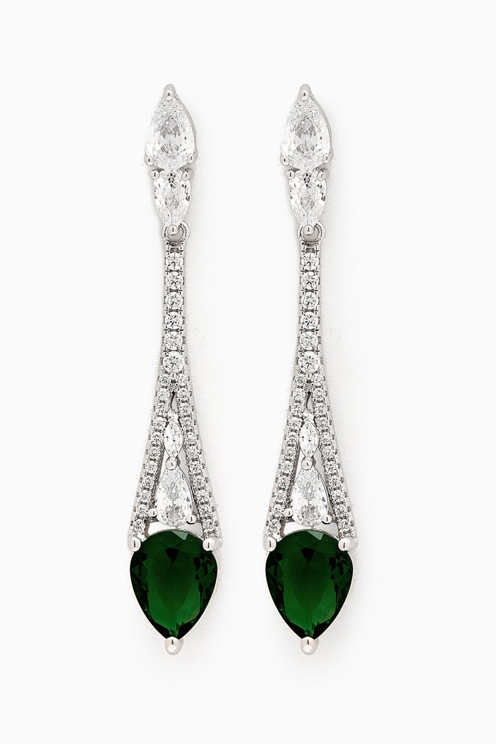

Emerald Drop Earrings in Sterling Silver, Green