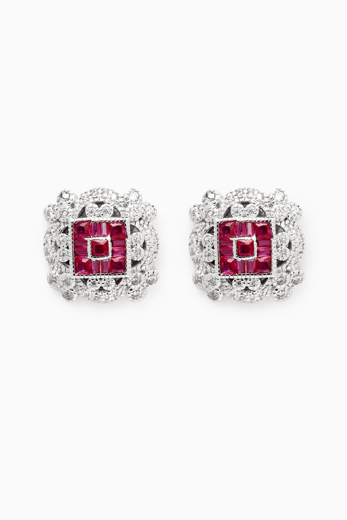 

World of Colors Ruby Stone Stud Earrings in Sterling Silver, Red