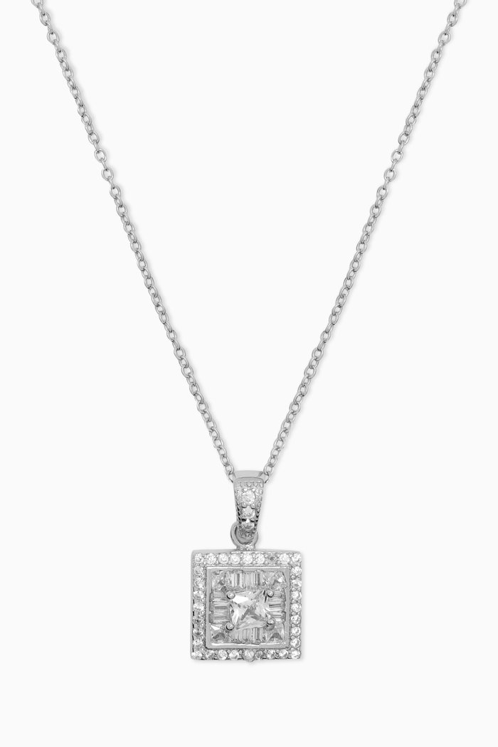 Square Stone Pendant Necklace in Sterling Silver
