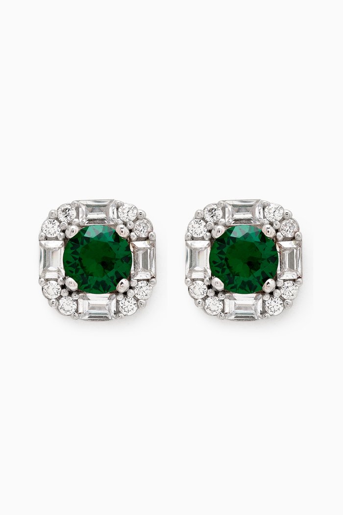 

Emerald Stone Stud Earrings in Sterling Silver, Green