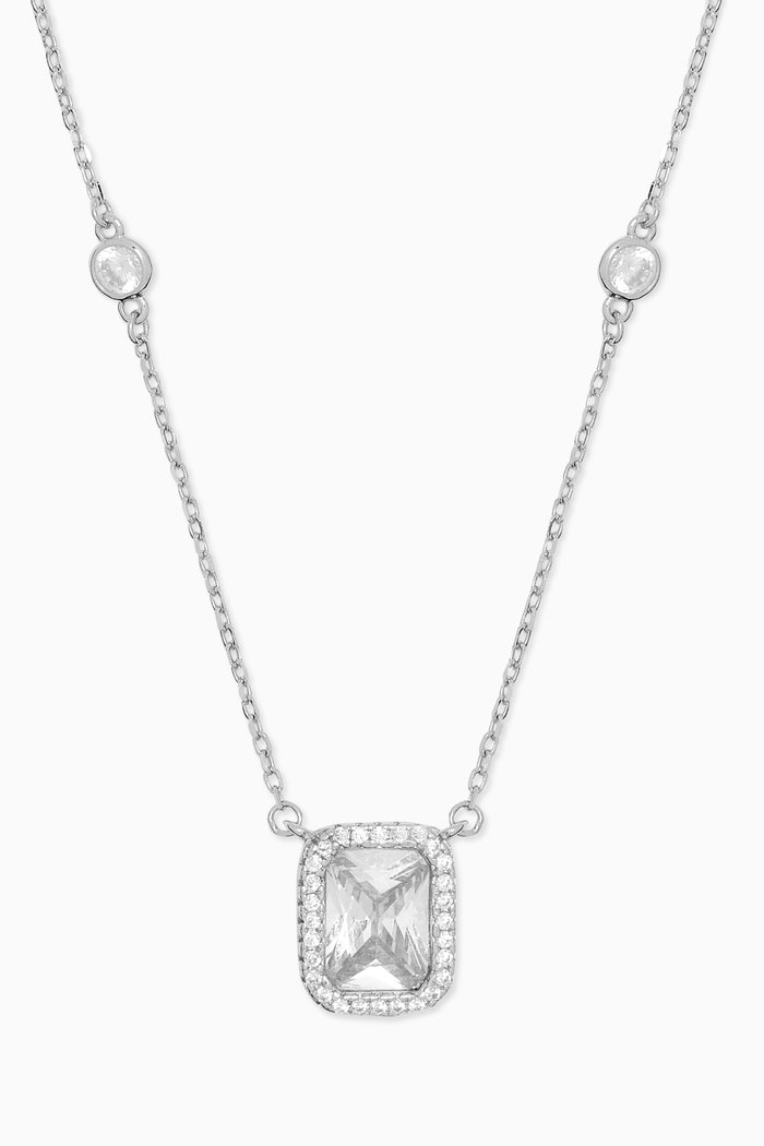 

Square Crystal Pendant Necklace in Sterling Silver