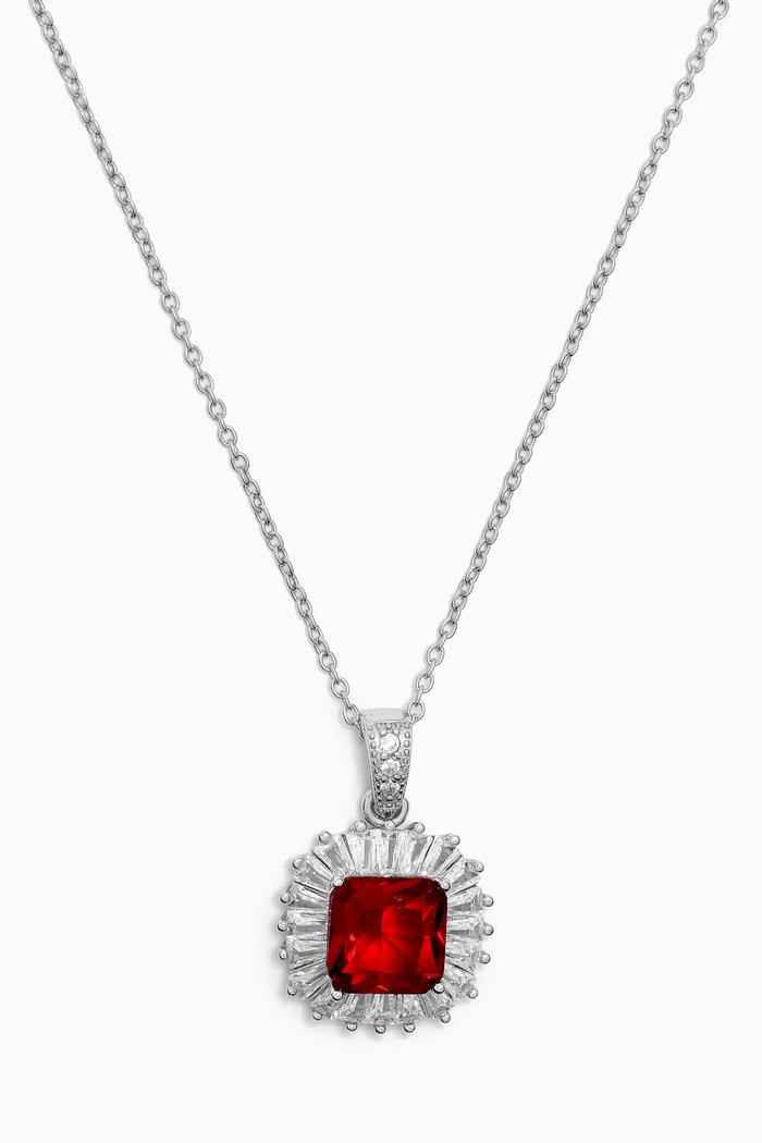 

Square Stone Necklace in Sterling Silver, Red