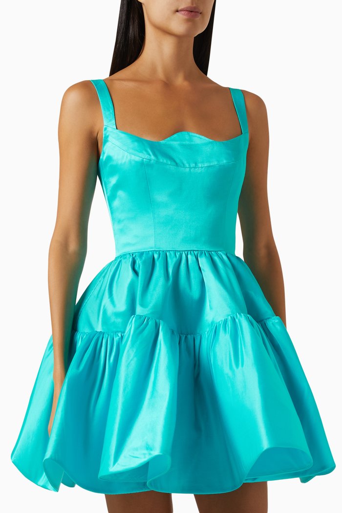 

Kaylee Structured Mini Dress in Cotton-silk Blend, Blue