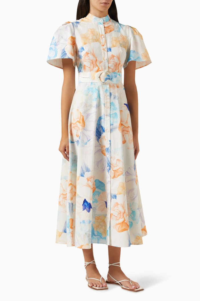 

Biance Printed Midi Dress in Cotton, Neutral