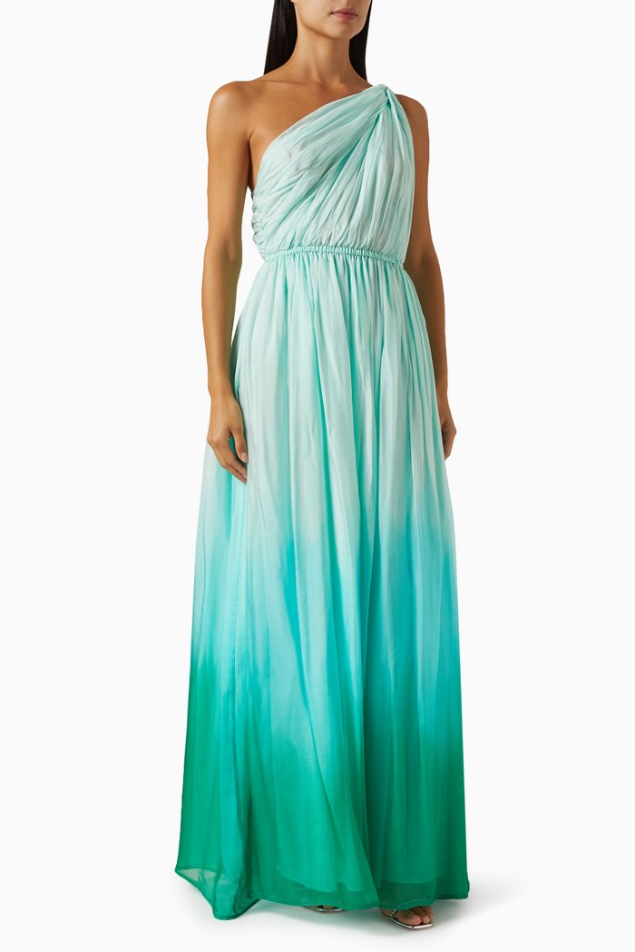 

Adriana One-shoulder Maxi Dress in Silk Blend, Blue