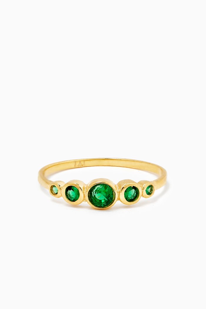 Five Stone Emerald Crystal Ring in Gold-vermeil, Green