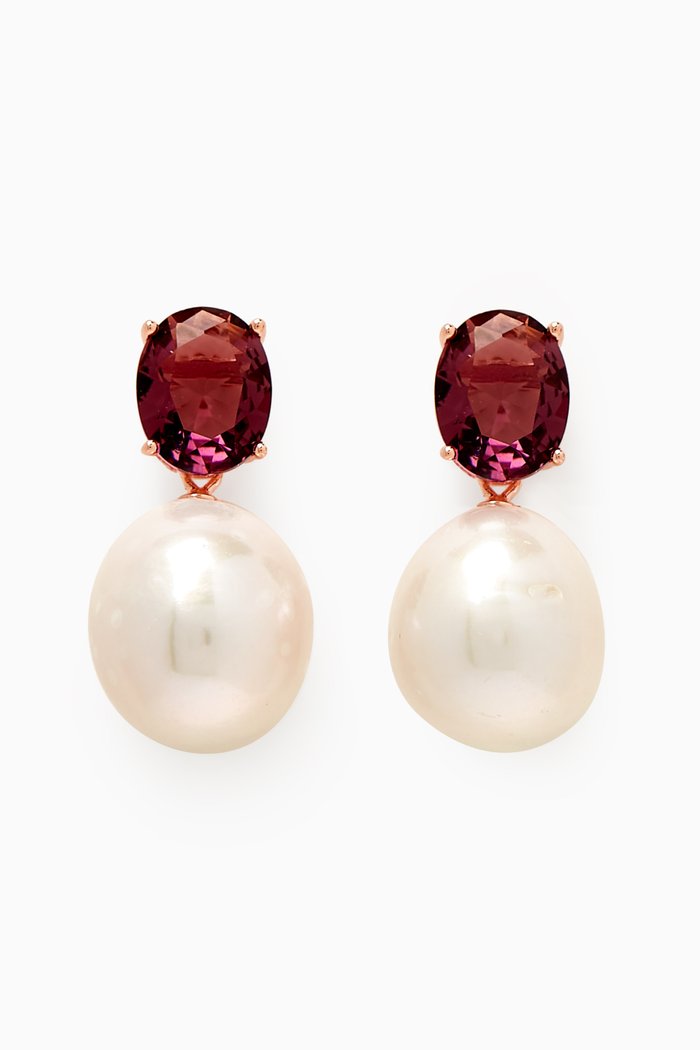 

Oval CZ & Pearl Drop Earrings in Rose Gold-vermeil, Red