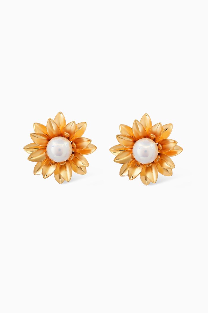 

Sunflower Stud Earrings in Gold-plated Brass, White