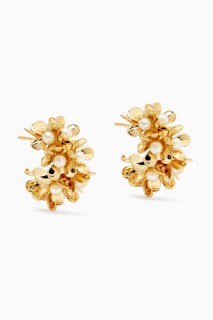 

Floral Pearl Hoops in Gold-plated Brass, White