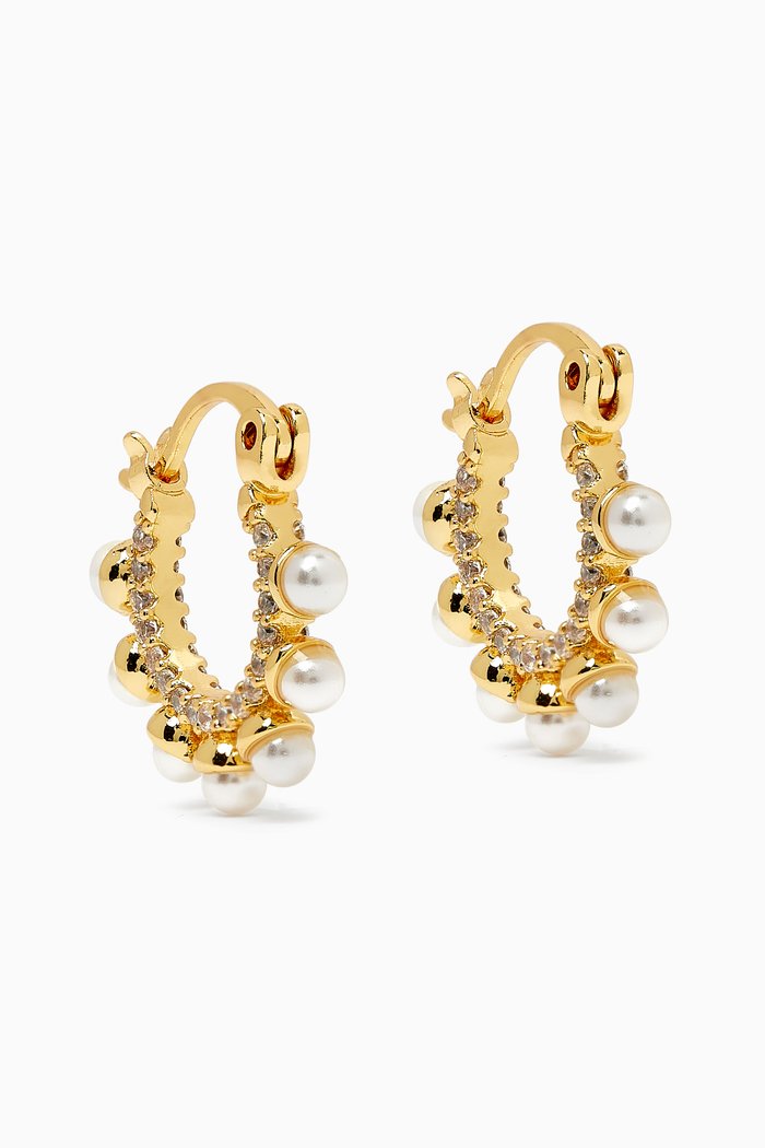 Spikes Pearl Hoops in Gold-plated Brass, White