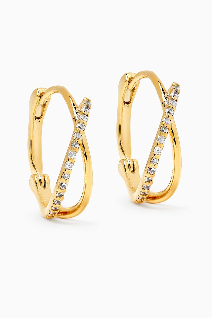 

Crossover Pavé Crystal Hoops in Gold-plated Brass