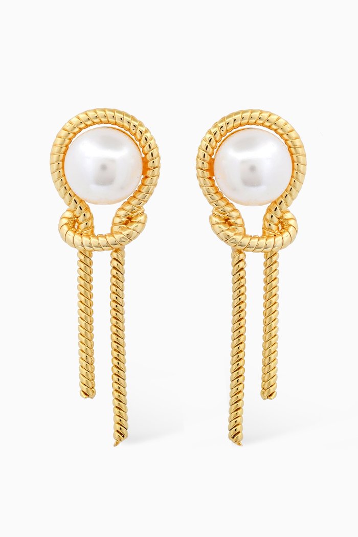 

Knotted Pearl Chain Earrings in Gold-plated Brass, White