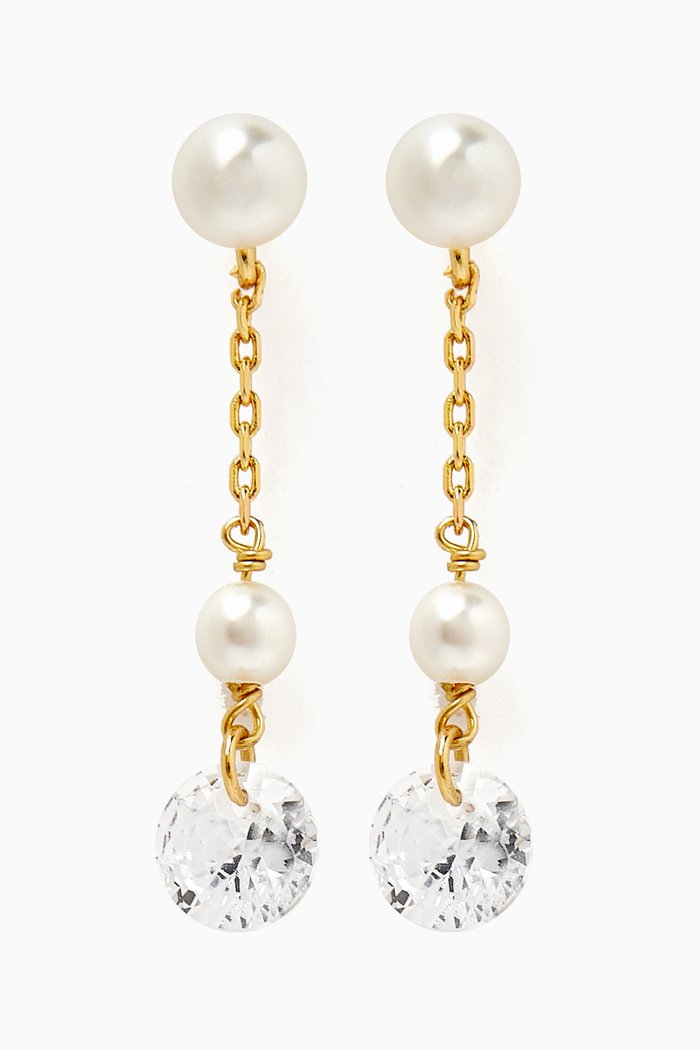 

Pearl & Crystal Linear Earrings in Gold-plated Brass, White