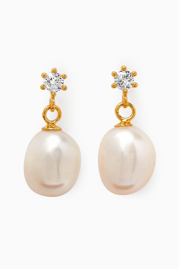 

Simple Crystal Pearl Drop Earrings in Gold-vermeil, White