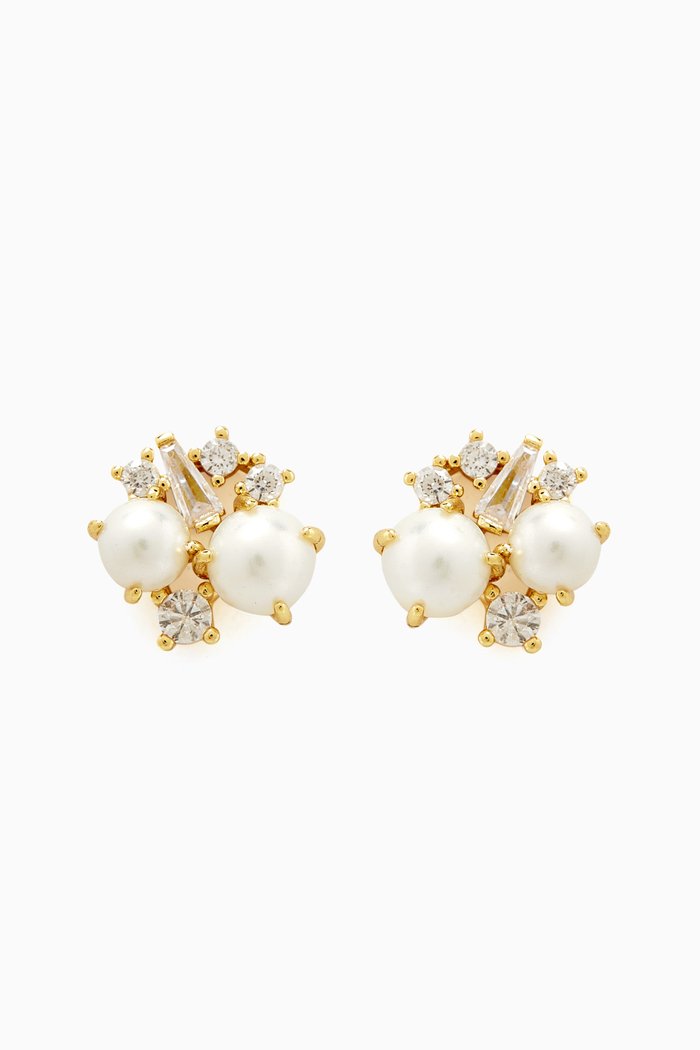 

Pearl & Crystal Stud Earrings in Gold-plated Brass, White