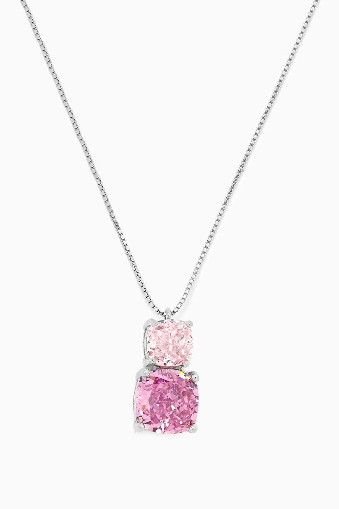 

Double Solitaire Pendant Necklace in Sterling Silver, Pink