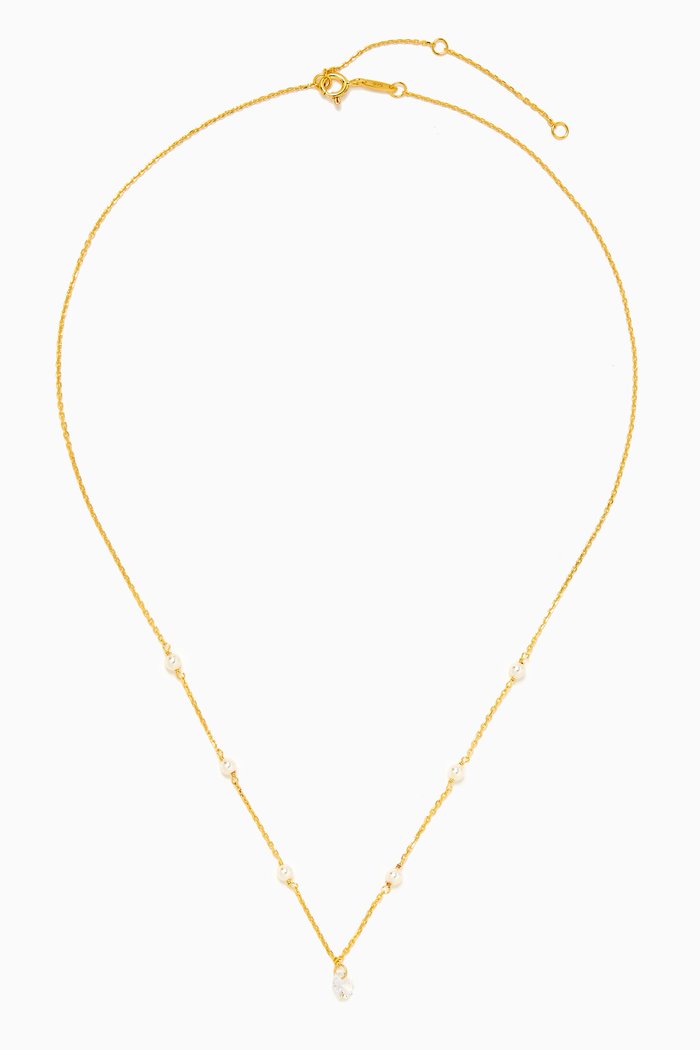 Pearl & Floating Crystal Necklace in Gold-vermeil, White