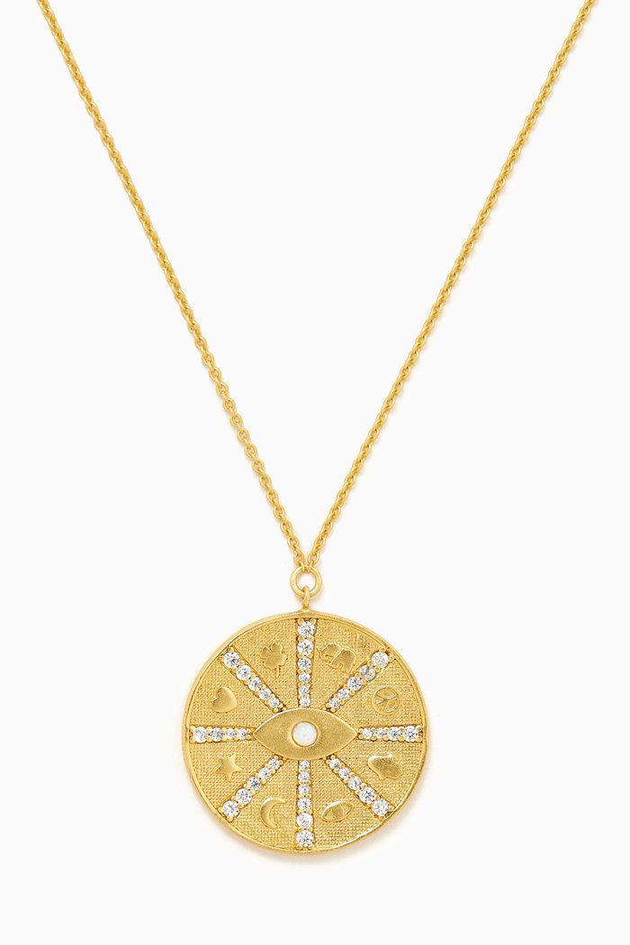 Pavé Crystal Coin Pendant Necklace in Gold-plated Brass