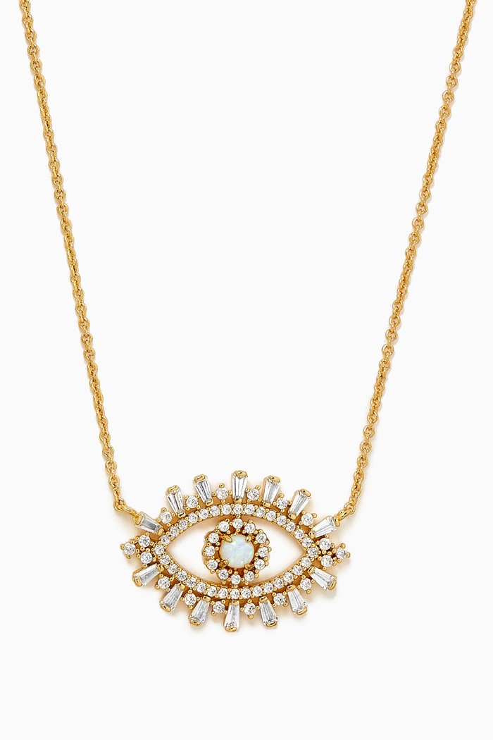 

Evil Eye Crystal & Opal Necklace in Gold-plated Brass