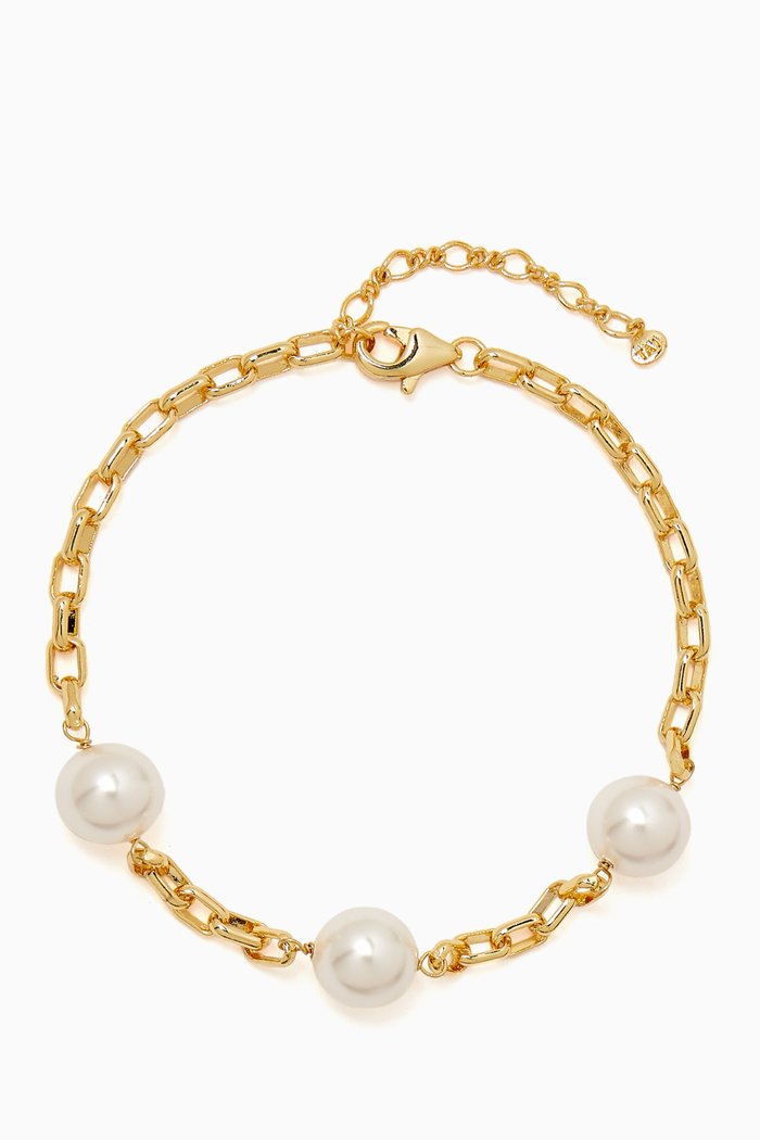 

Delicate Pearl Oval Chain Bracelet in Gold-plated Brass, White