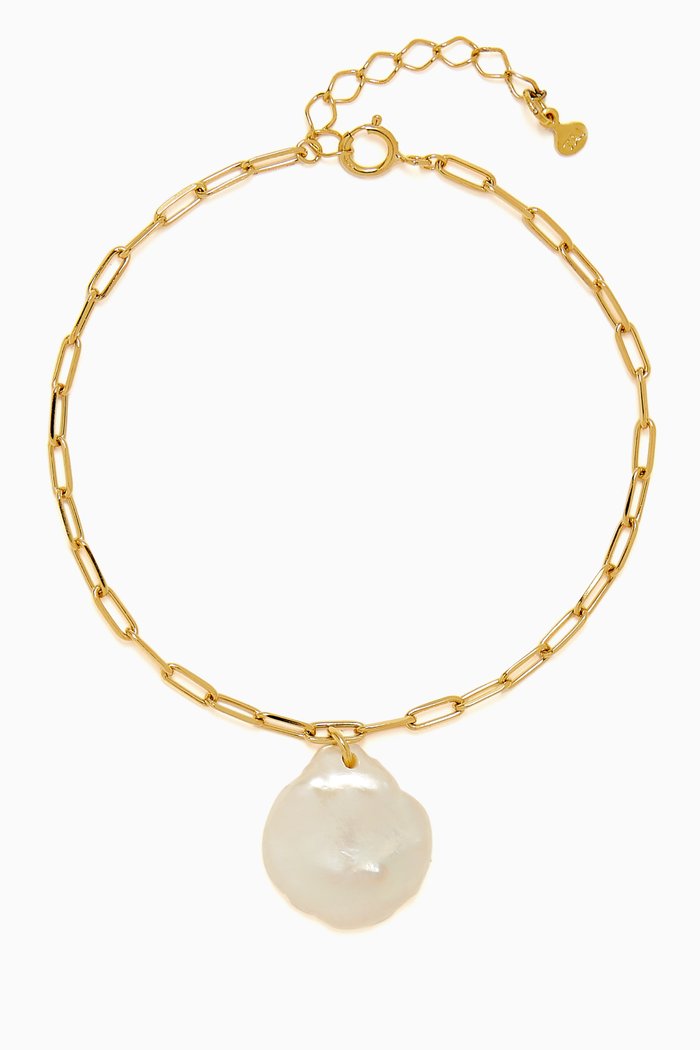 Pearl Dangle Chain Bracelet in Gold-plated Brass, White