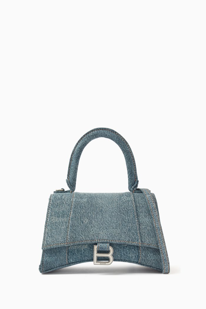 

Small Hourglass Top-handle Bag in Denim, Blue