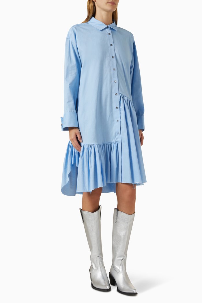

Asymmetrical Frilled Midi Shirt Dress, Blue