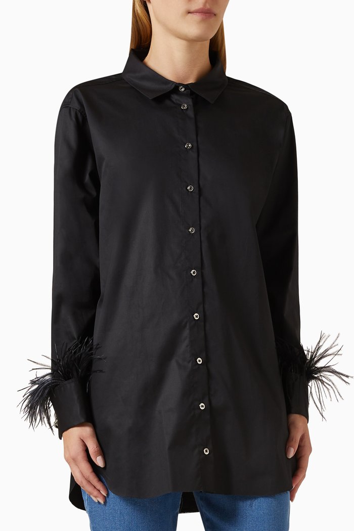 

Feather-cuff Oversized Shirt, Black