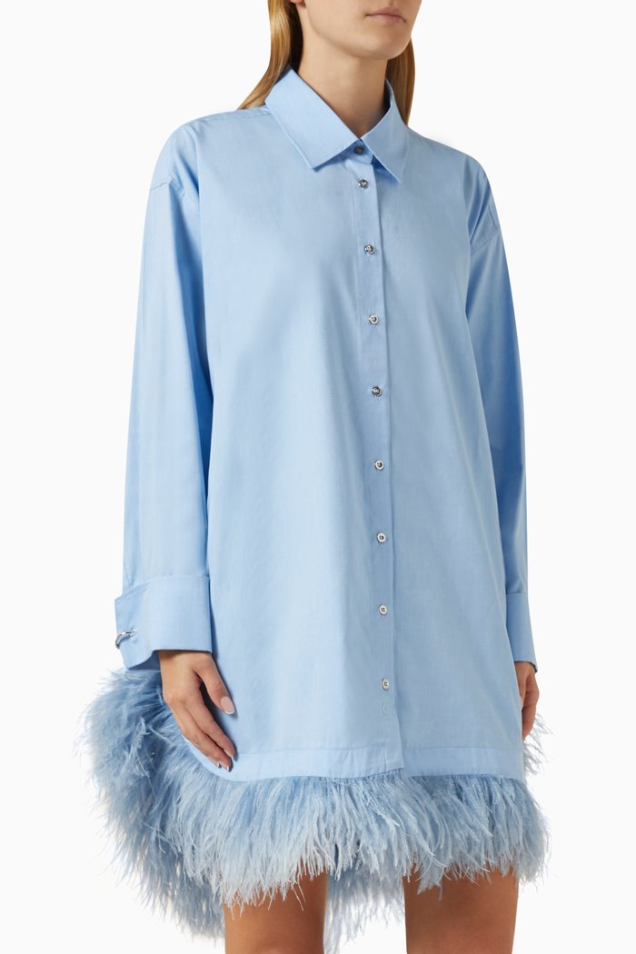 

Feather-hem Shirt Mini Dress, Blue